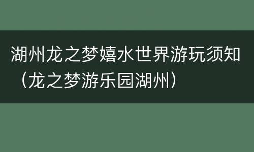 湖州龙之梦嬉水世界游玩须知（龙之梦游乐园湖州）