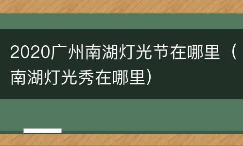 2020广州南湖灯光节在哪里（南湖灯光秀在哪里）