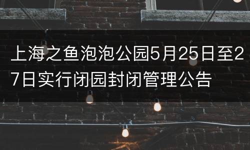 上海之鱼泡泡公园5月25日至27日实行闭园封闭管理公告