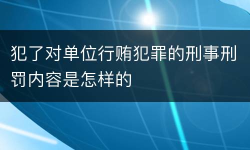 犯了对单位行贿犯罪的刑事刑罚内容是怎样的