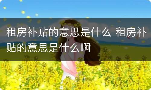租房补贴的意思是什么 租房补贴的意思是什么啊