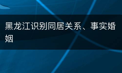 黑龙江识别同居关系、事实婚姻