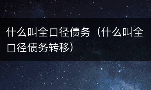 什么叫全口径债务（什么叫全口径债务转移）