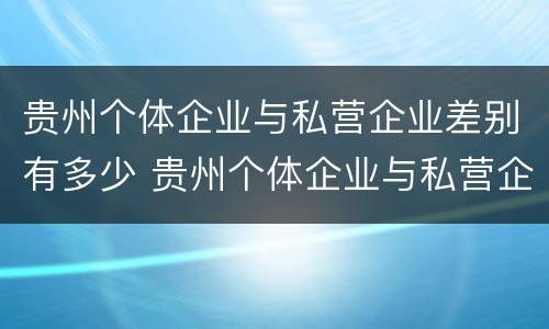贵州个体企业与私营企业差别有多少 贵州个体企业与私营企业差别有多少家