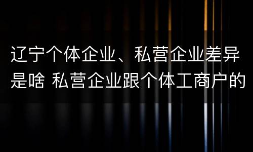 辽宁个体企业、私营企业差异是啥 私营企业跟个体工商户的区别