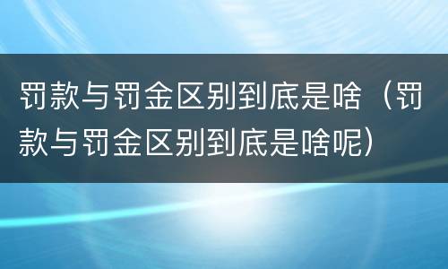 罚款与罚金区别到底是啥（罚款与罚金区别到底是啥呢）