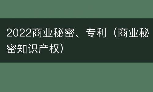 2022商业秘密、专利（商业秘密知识产权）