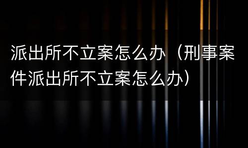 派出所不立案怎么办（刑事案件派出所不立案怎么办）