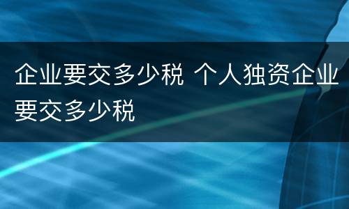企业要交多少税 个人独资企业要交多少税