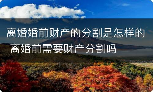 离婚婚前财产的分割是怎样的 离婚前需要财产分割吗