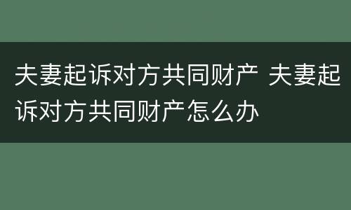 夫妻起诉对方共同财产 夫妻起诉对方共同财产怎么办