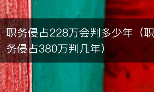 职务侵占228万会判多少年（职务侵占380万判几年）
