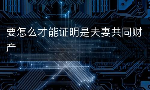 要怎么才能证明是夫妻共同财产
