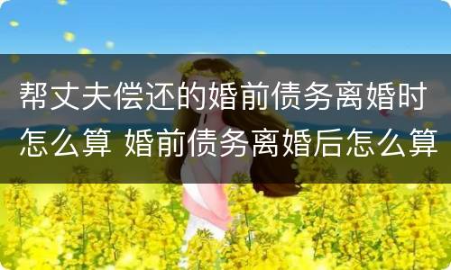 帮丈夫偿还的婚前债务离婚时怎么算 婚前债务离婚后怎么算