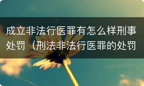 成立非法行医罪有怎么样刑事处罚（刑法非法行医罪的处罚）