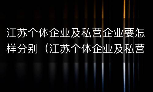 江苏个体企业及私营企业要怎样分别（江苏个体企业及私营企业要怎样分别认定）
