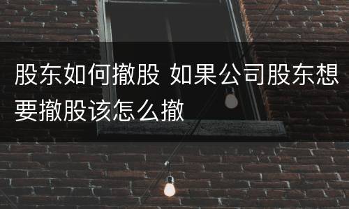 股东如何撤股 如果公司股东想要撤股该怎么撤