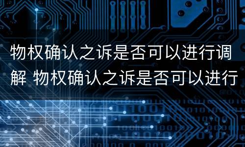 物权确认之诉是否可以进行调解 物权确认之诉是否可以进行调解呢