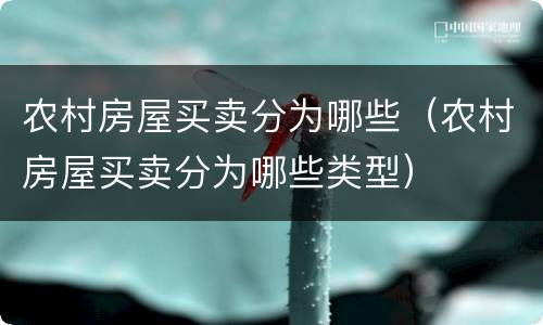 农村房屋买卖分为哪些（农村房屋买卖分为哪些类型）