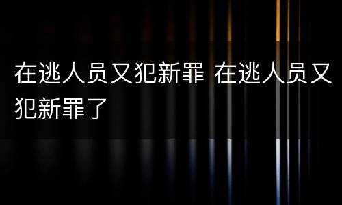在逃人员又犯新罪 在逃人员又犯新罪了