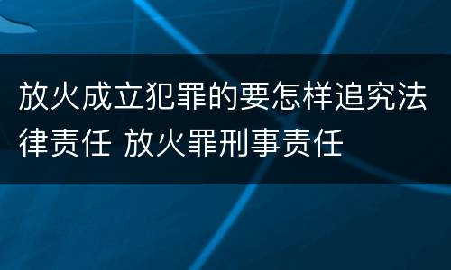 放火成立犯罪的要怎样追究法律责任 放火罪刑事责任