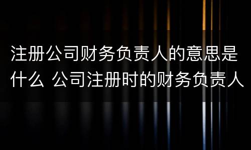 注册公司财务负责人的意思是什么 公司注册时的财务负责人