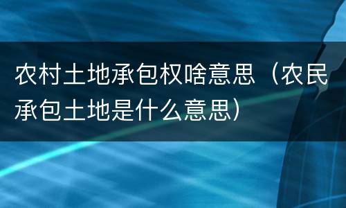 农村土地承包权啥意思（农民承包土地是什么意思）
